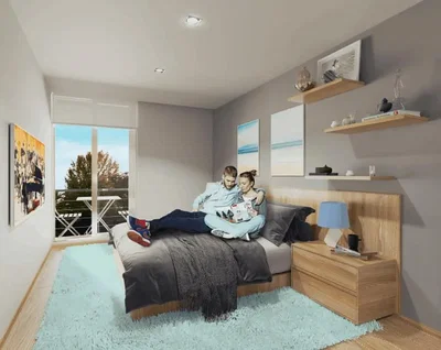 Schlafzimmer; holzboden, tageslicht, moderner stil