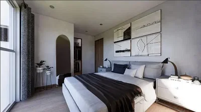 Schlafzimmer; tageslicht, moderner stil, holzboden