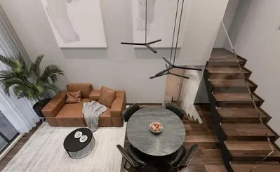 Wohnzimmer; moderner stil, holzboden, tageslicht
