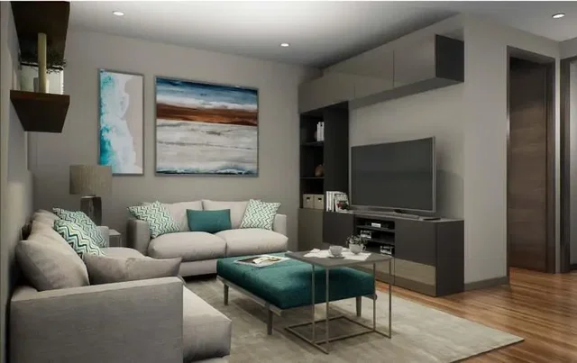 Wohnzimmer; holzboden, tageslicht, moderner stil