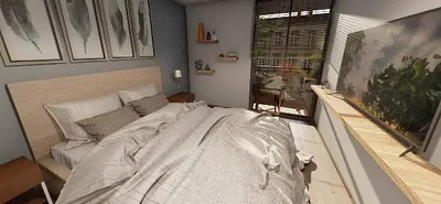 Schlafzimmer; moderner stil, holzbalken, tageslicht