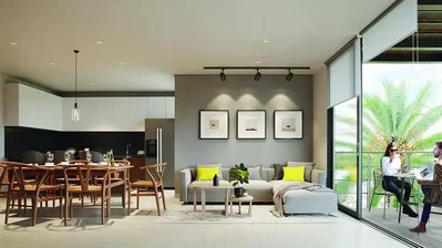 Wohnzimmer; tageslicht, moderner stil, holzboden