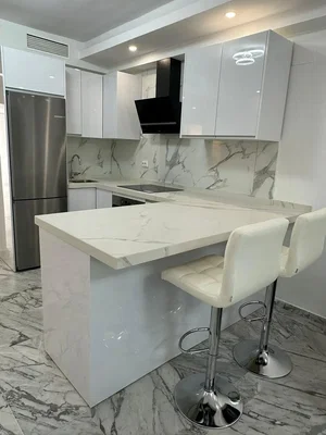 Kitchen; kitchen appliances, tile floor, renovated, natural light