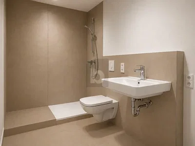 Toilet; tile floor, renovated, natural light