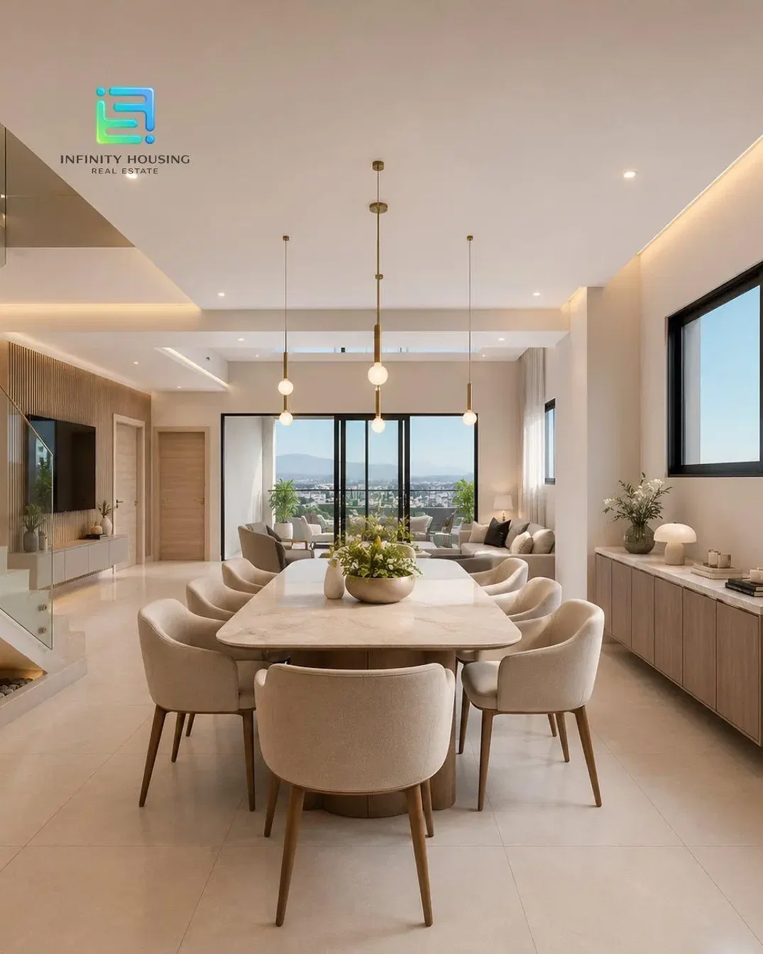 Obývací pokoj; přirozené světlo, dlažba, moderní styl