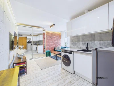 Living room; kitchen appliances, natural light, modern style