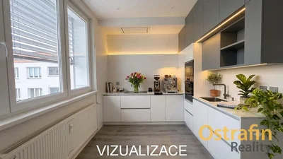 Kitchen; kitchen appliances, natural light, modern style, renovated