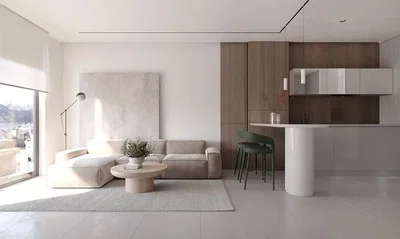 Wohnzimmer; tageslicht, fliesenboden, moderner stil