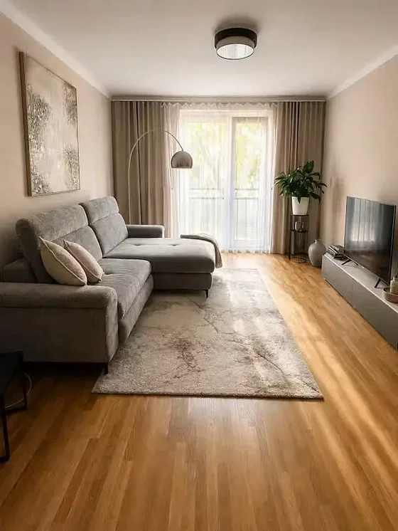 Salon; parquet, lumière naturelle, style moderne