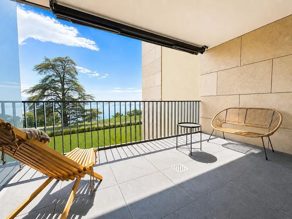 Balcony; tile floor, natural light, view
