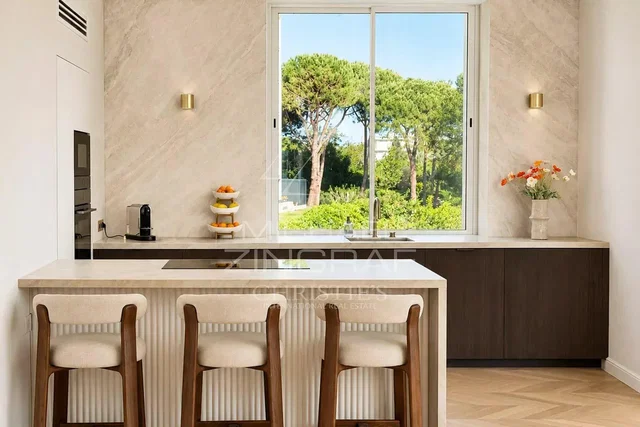Kitchen; kitchen appliances, view, natural light, renovated, wood floor