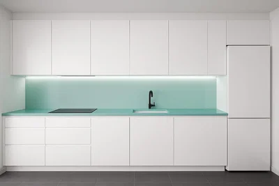 Cuisine; électroménager, carrelage, rénové, lumière naturelle