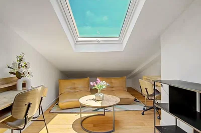 Living room; wood floor, natural light