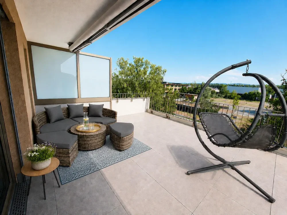 Balkon; uitzicht, natuurlijk licht, moderne stijl