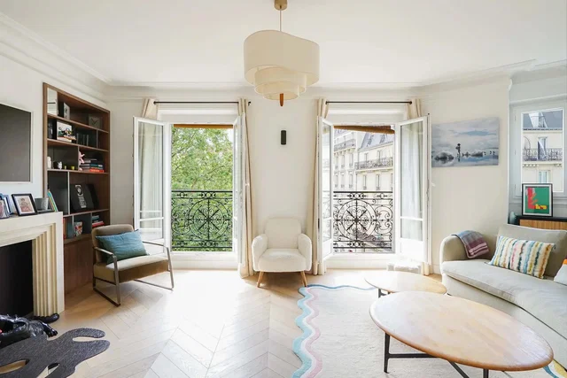 Living room; natural light, wood floor, fireplace, view