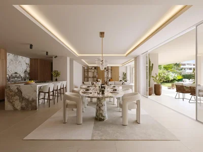 Esszimmer; küchengeräte, holzboden, fliesenboden, tageslicht, moderner stil