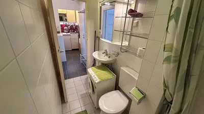 Toilette; fliesenboden, tageslicht