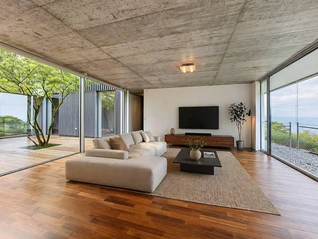 Living room; view, wood floor, natural light