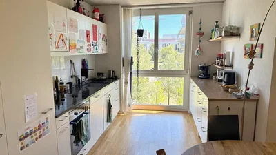 Küche; blick, küchengeräte, tageslicht, moderner stil