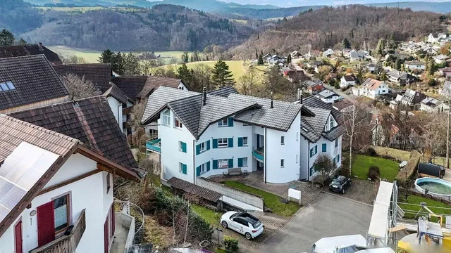House and surroundings; view