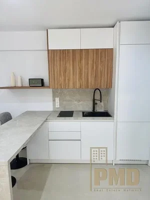 Kitchen; kitchen appliances, tile floor, natural light, modern style