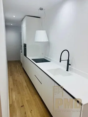 Kitchen; kitchen appliances, wood floor, natural light, modern style