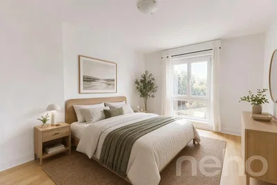 Schlafzimmer; holzboden, tageslicht, moderner stil