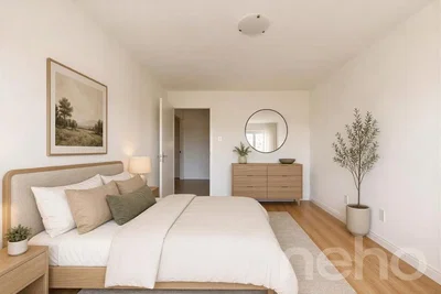 Schlafzimmer; holzboden, tageslicht, moderner stil