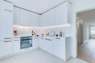 Cuisine; électroménager, carrelage, lumière naturelle, style moderne, rénové