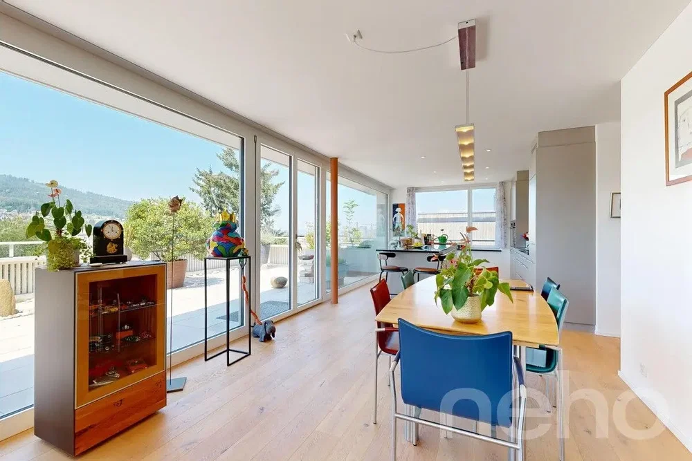 Wohnzimmer; blick, tageslicht, moderner stil
