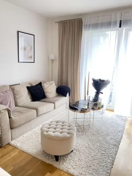 Oturma odası; ahşap zemin, doğal ışık, modern stil
