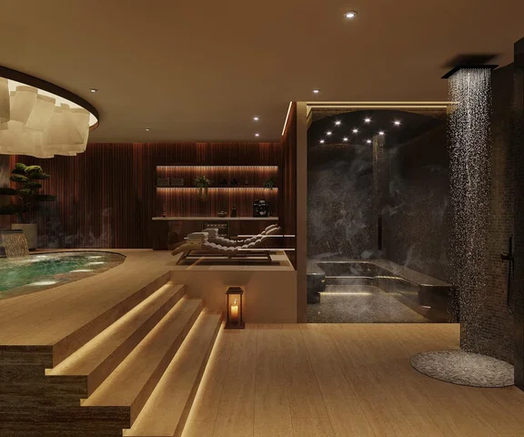 Bagno; luce naturale, pavimento in legno, soffitti alti