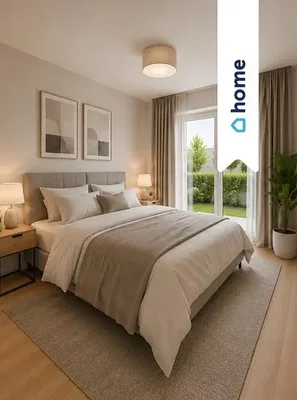 Dormitorio; suelo de madera, luz natural, estilo moderno
