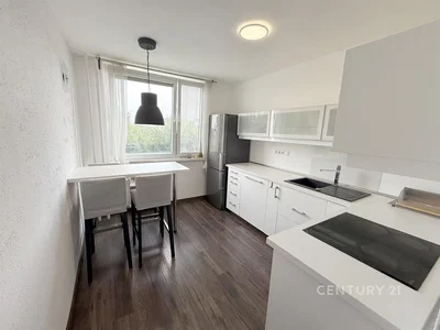 Keuken; keukenapparatuur, houten vloer, natuurlijk licht