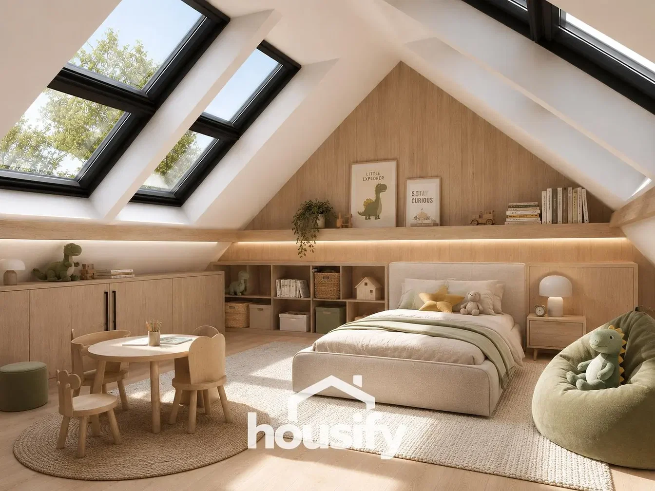 Kinderzimmer; tageslicht, moderner stil, holzboden