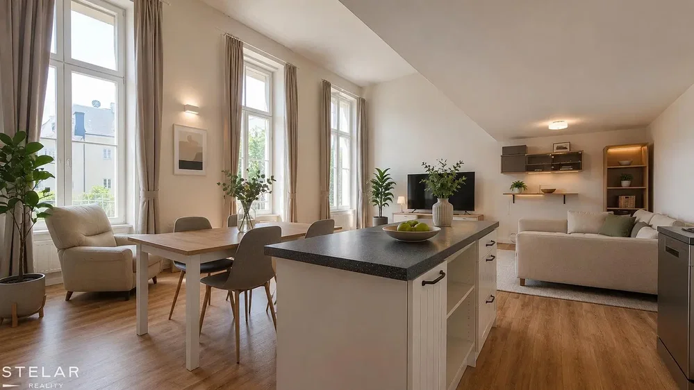 Living room; natural light, wood floor, modern style