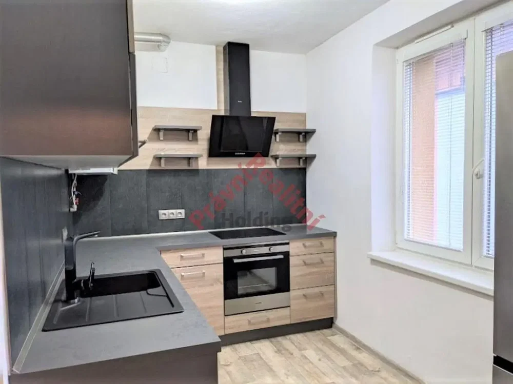 Kuchyně; kuchyňské spotřebiče, dřevěná podlaha, přirozené světlo