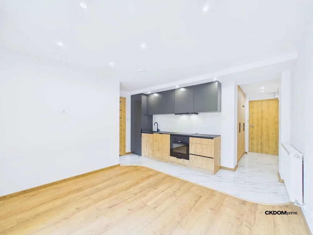 Living room; kitchen appliances, wood floor, natural light, renovated
