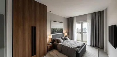 Chambre; carrelage, lumière naturelle, style moderne