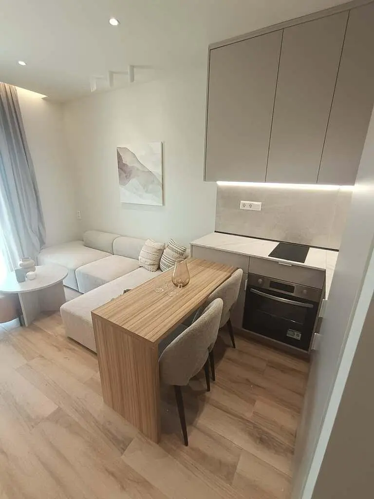 Salon; parquet, lumière naturelle, style moderne, électroménager