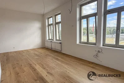 Living room; wood floor, natural light, needs renovation