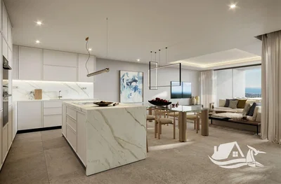Kitchen; kitchen appliances, natural light, modern style, tile floor