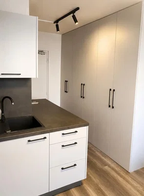 Küche; küchengeräte, holzboden, renoviert, tageslicht