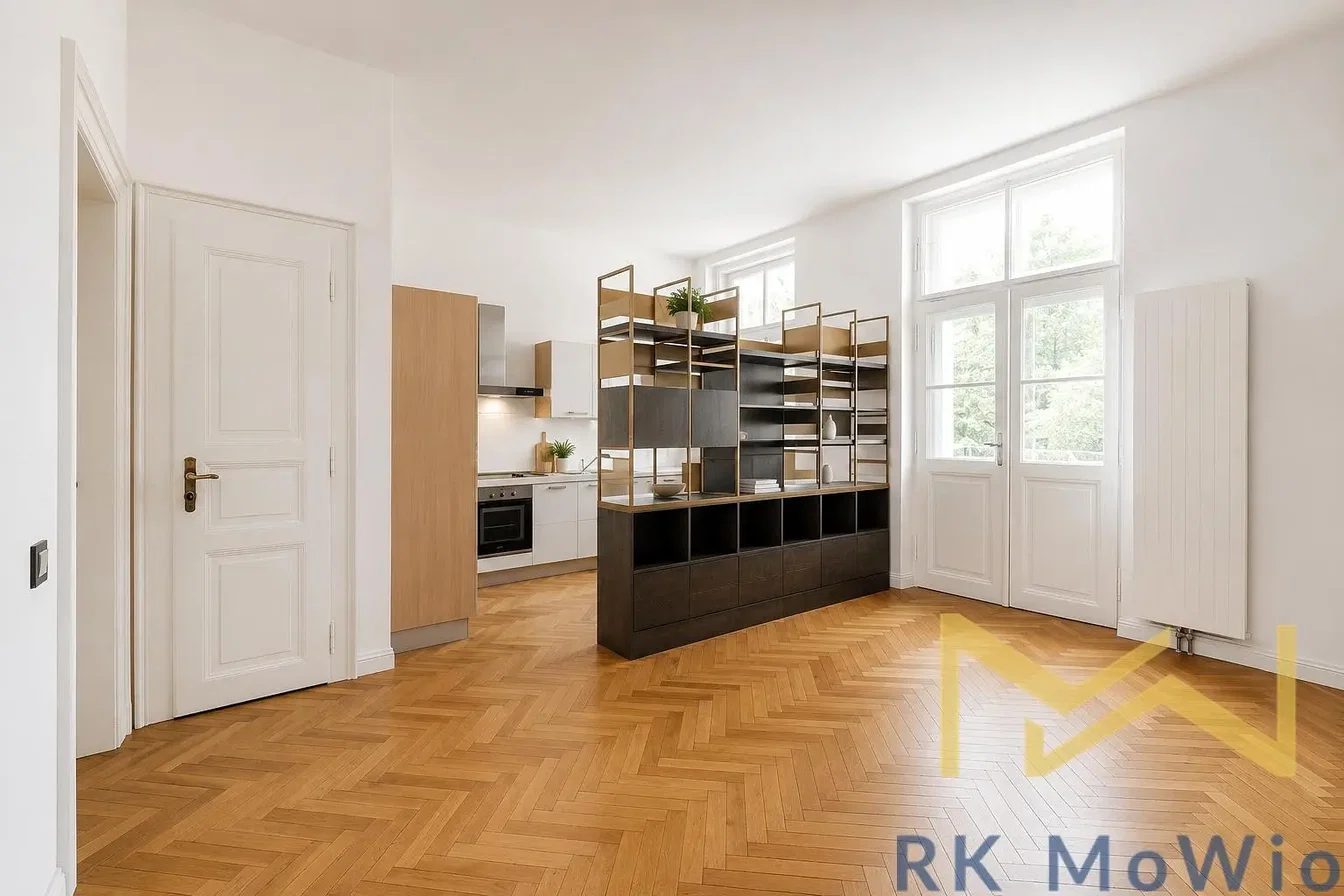 Salon; parquet, lumière naturelle, style moderne, électroménager