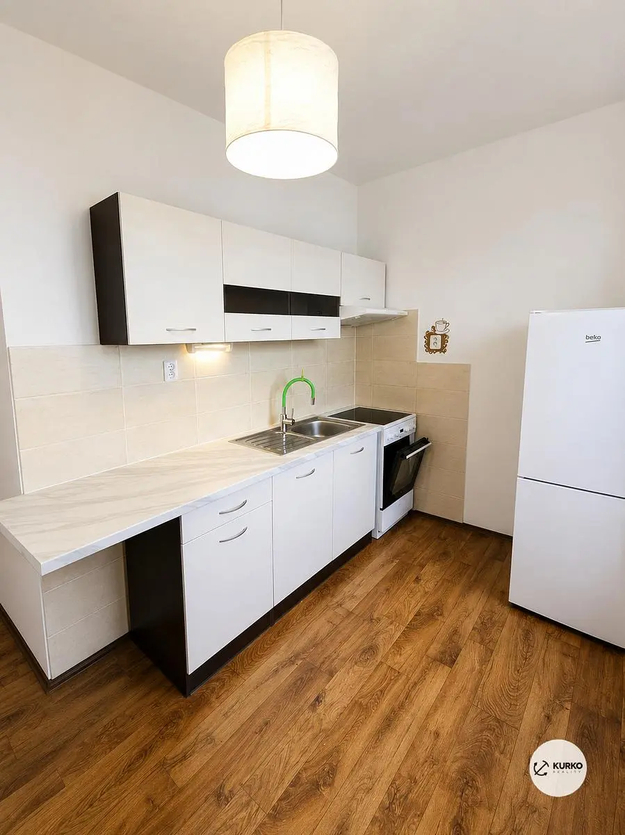 Cuisine; électroménager, parquet, lumière naturelle