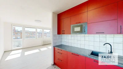 Kitchen; kitchen appliances, view, natural light, tile floor
