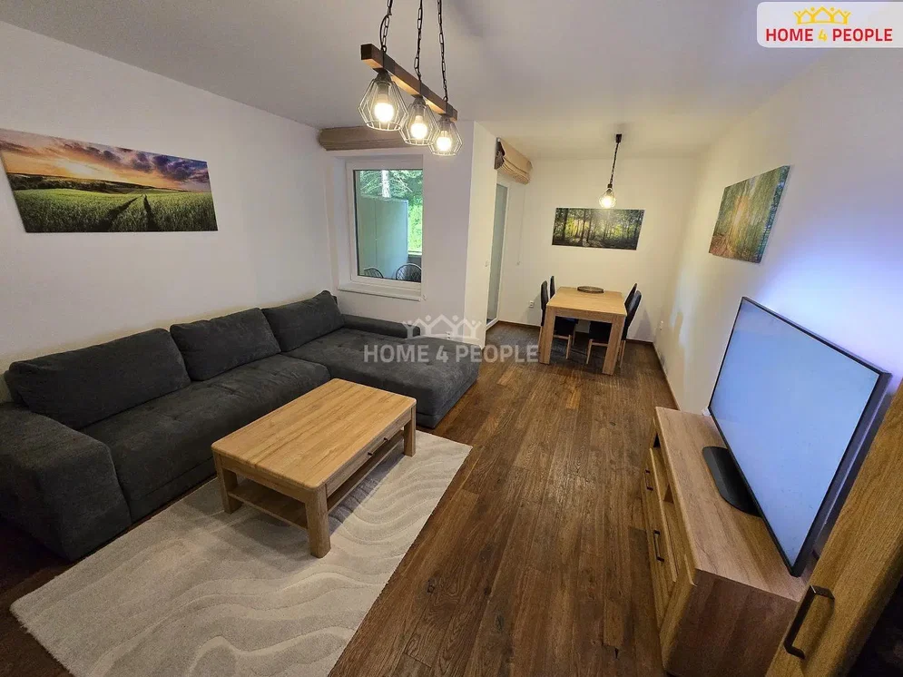 Living room; wood floor, natural light, modern style