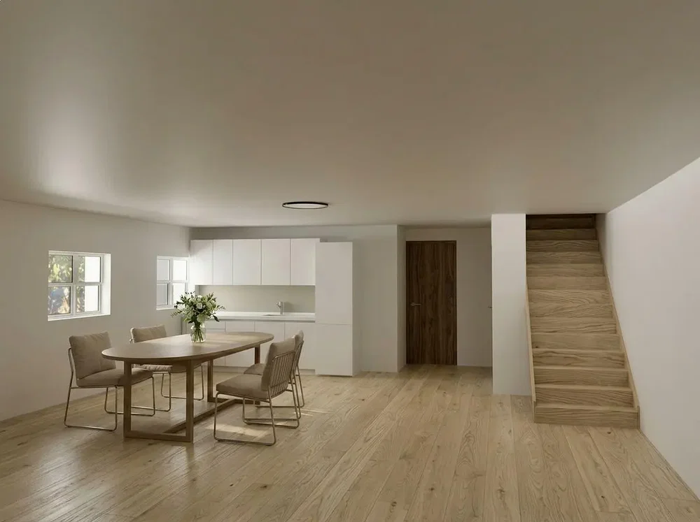Sala de estar; chão de madeira, luz natural
