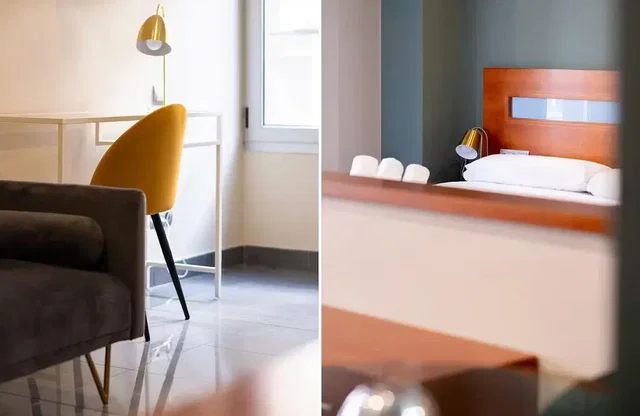 Dormitorio; luz natural, suelo de madera