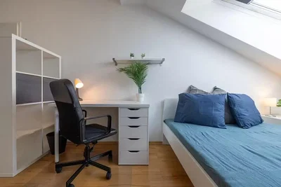 Ložnice; přirozené světlo, dřevěná podlaha